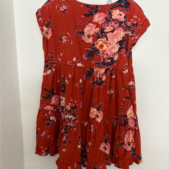 Free People oversized cotton corduroy earthy floral babydoll dress size S - Picture 3 of 7